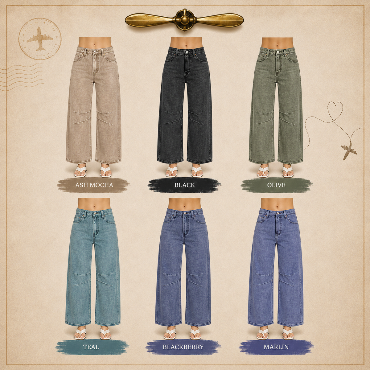 Zenana Barrel-leg Color Denim Pants 1758A