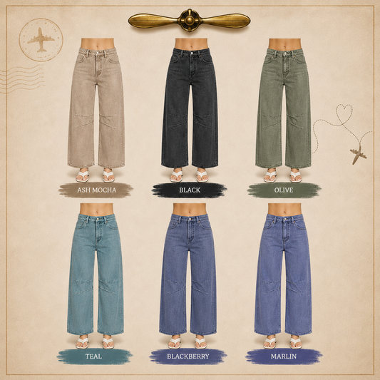 Zenana Barrel-leg Color Denim Pants 1758A