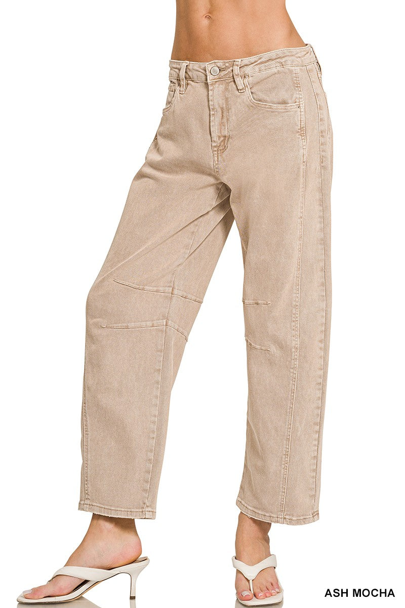 Zenana Barrel-leg Color Denim Pants 1758A