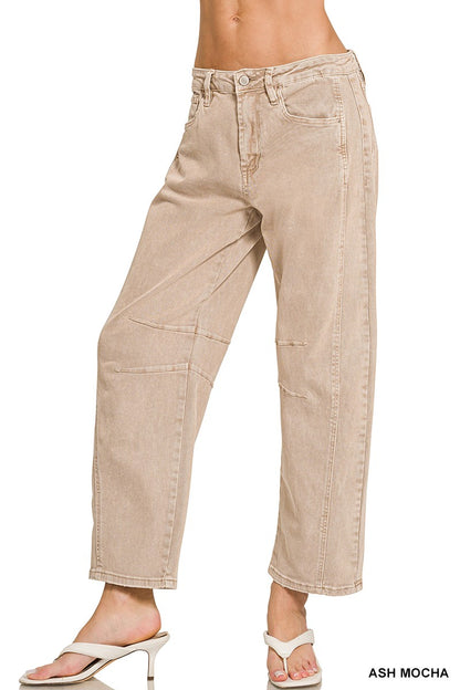 Zenana Barrel-leg Color Denim Pants 1758A