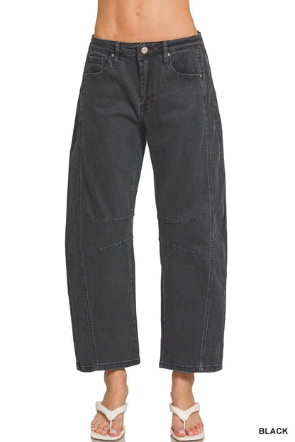 Zenana Barrel-leg Color Denim Pants 1758A