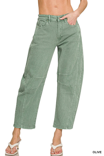 Zenana Barrel-leg Color Denim Pants 1758A