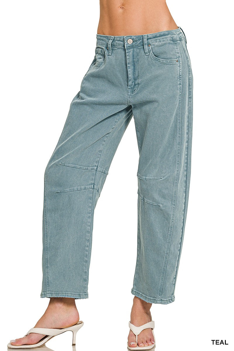 Zenana Barrel-leg Color Denim Pants 1758A