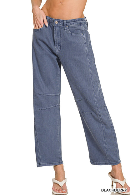 Zenana Barrel-leg Color Denim Pants 1758A