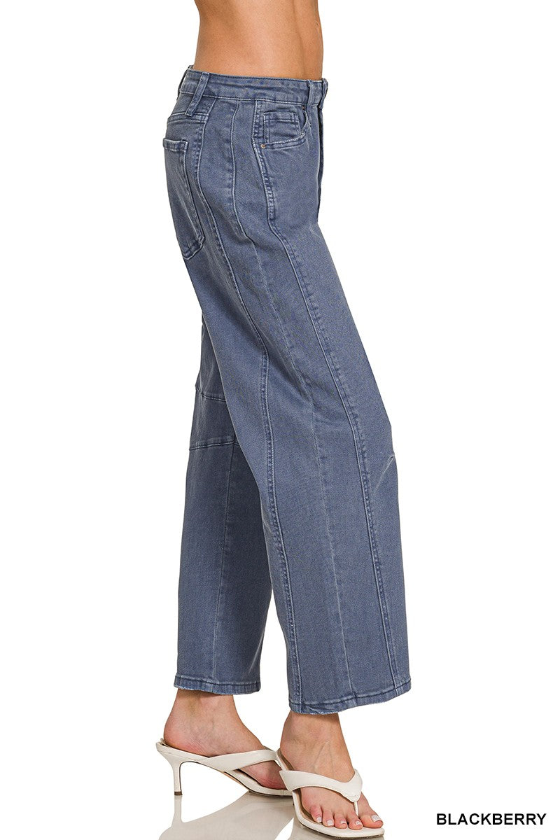 Zenana Barrel-leg Color Denim Pants 1758A