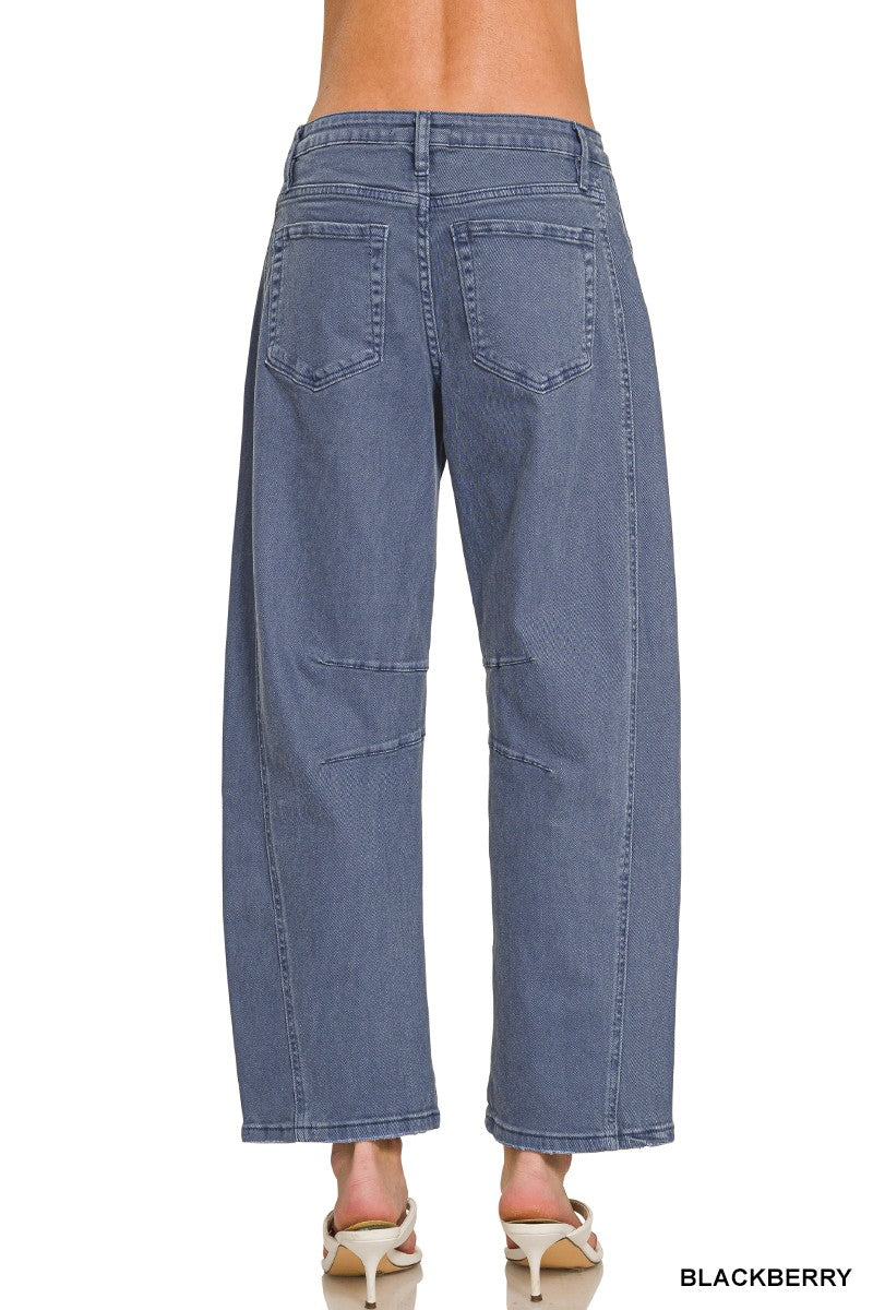 Zenana Barrel-leg Color Denim Pants 1758A