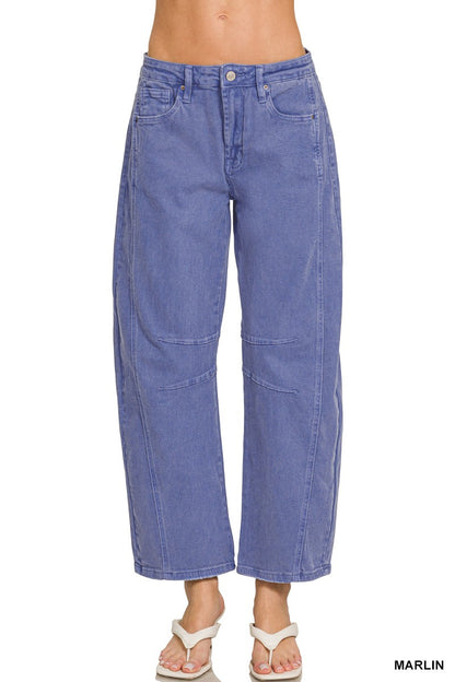 Zenana Barrel-leg Color Denim Pants 1758A