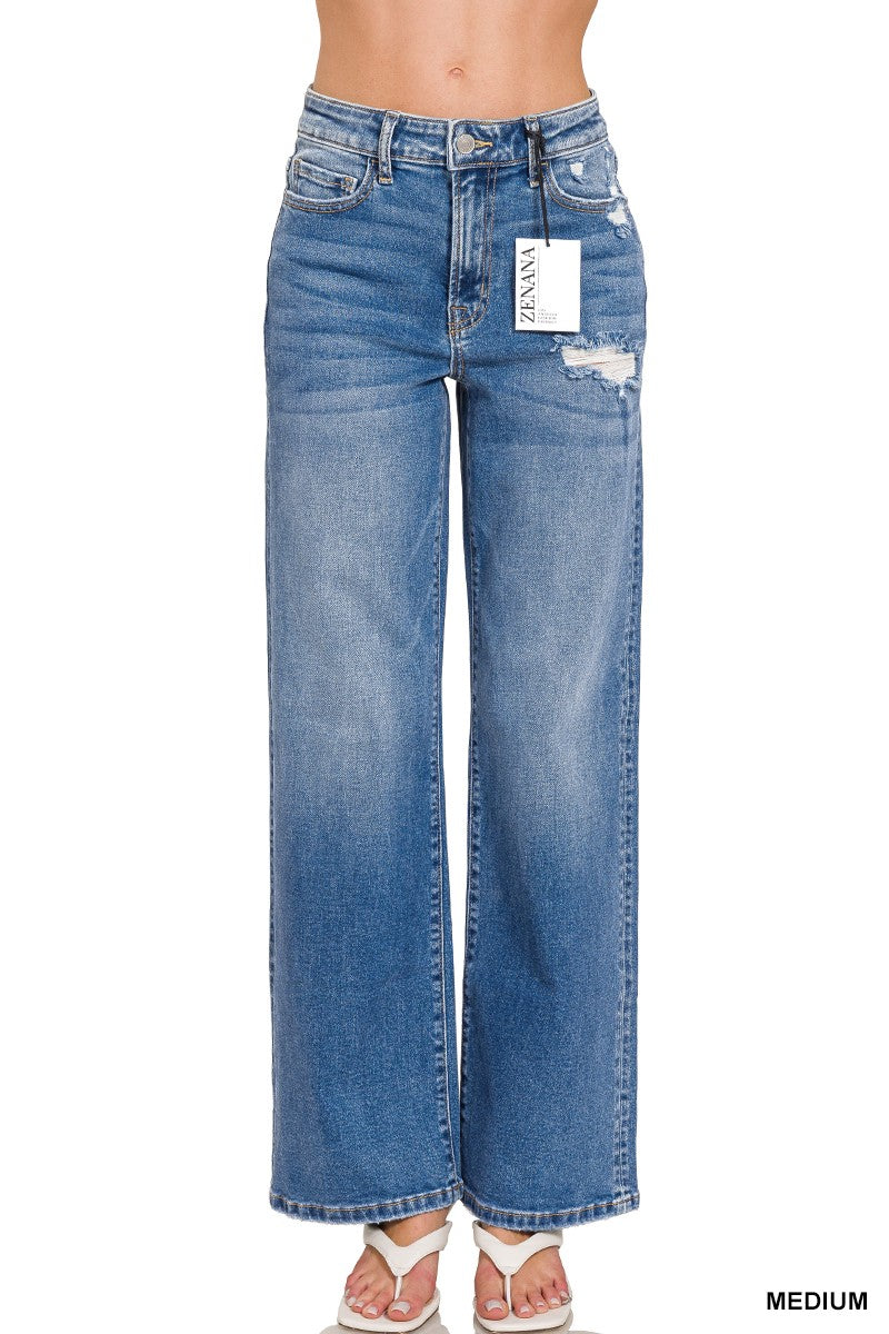 Zenana High Waist Straight Leg Medium Wash Denim Pants 1982MM