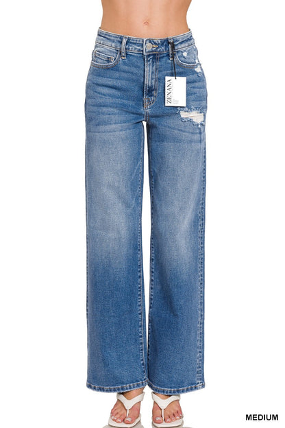 Zenana High Waist Straight Leg Medium Wash Denim Pants 1982MM