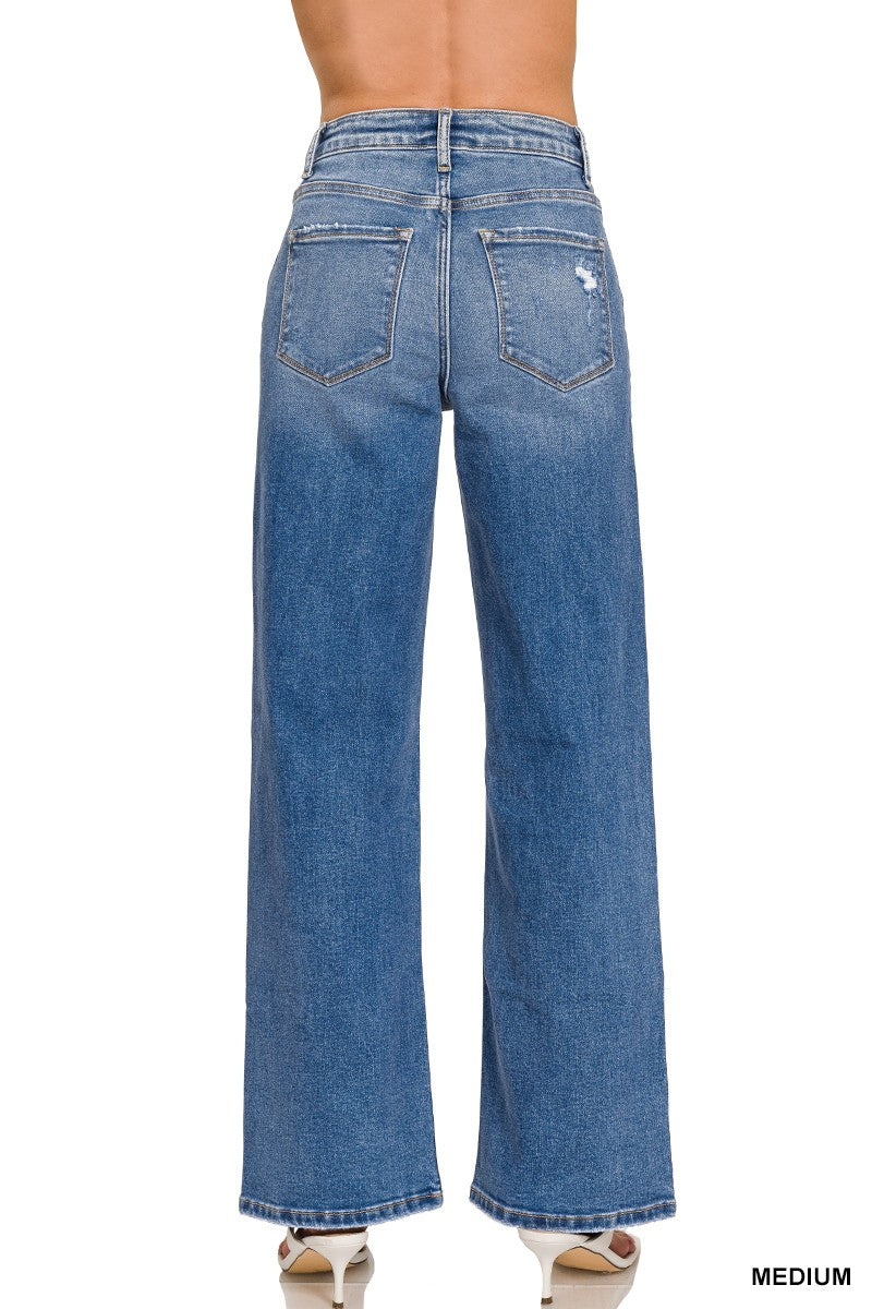 Zenana High Waist Straight Leg Medium Wash Denim Pants 1982MM