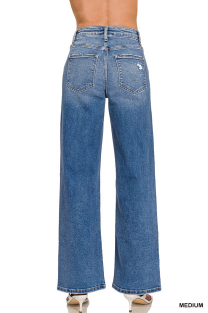 Zenana High Waist Straight Leg Medium Wash Denim Pants 1982MM
