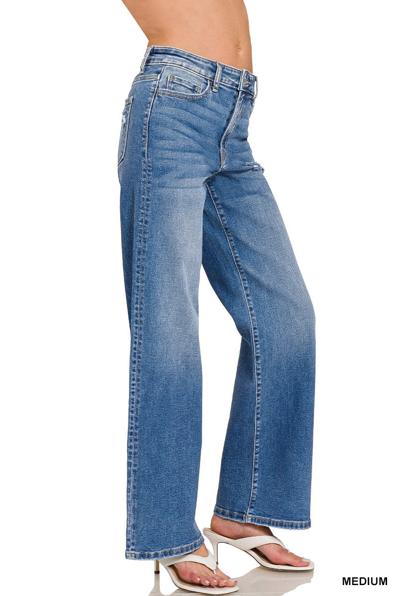 Zenana High Waist Straight Leg Medium Wash Denim Pants 1982MM