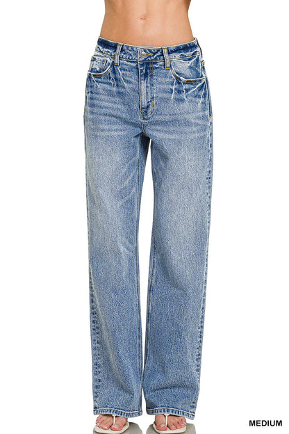 Zenana Medium Washed Straight Denim Pants 9616MM