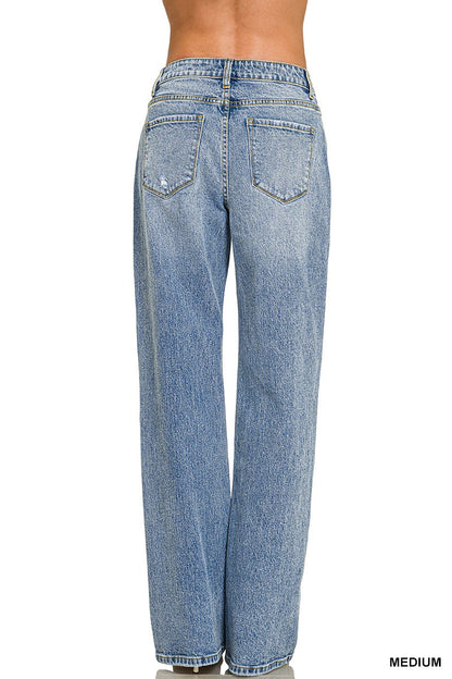 Zenana Medium Washed Straight Denim Pants 9616MM