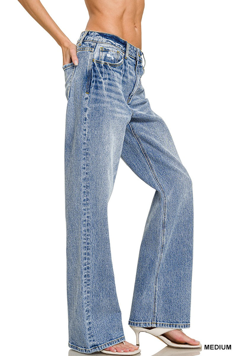 Zenana Medium Washed Straight Denim Pants 9616MM