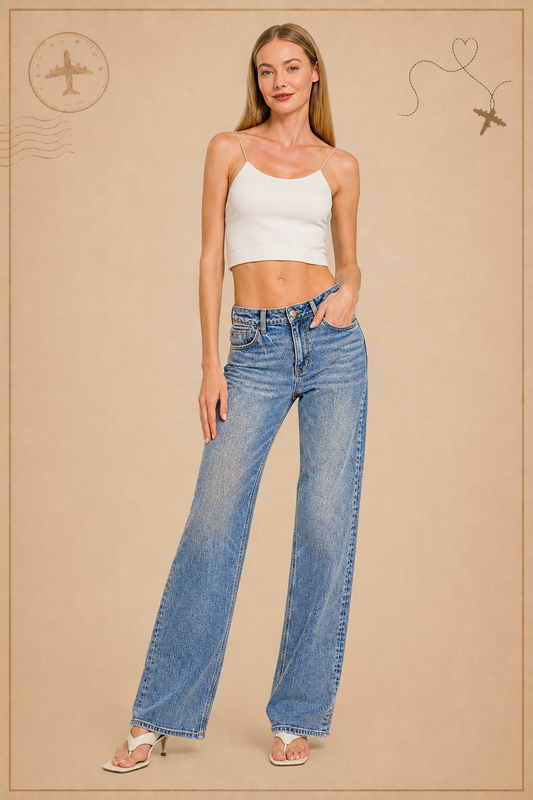 Zenana Medium Washed Straight Denim Pants 9616MM