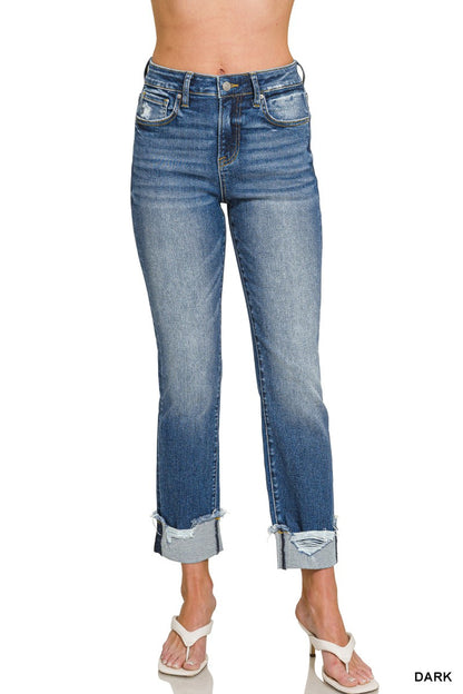 Zenana Cuffed Dark Wash Skinny Denim Pants DYP-9547DD