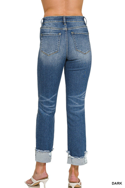 Zenana Cuffed Dark Wash Skinny Denim Pants DYP-9547DD