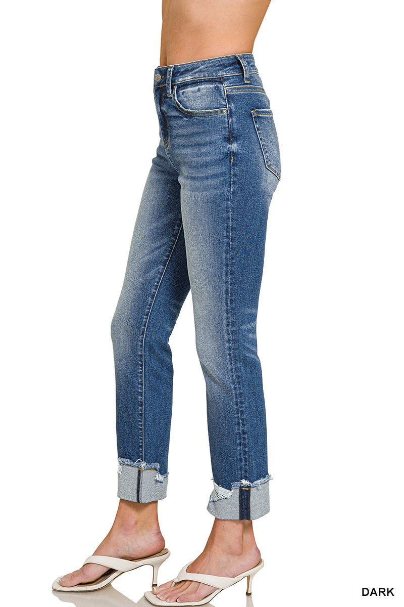 Zenana Cuffed Dark Wash Skinny Denim Pants DYP-9547DD