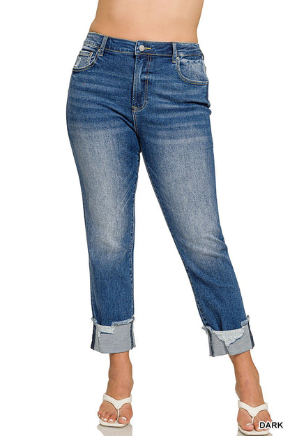 Zenana Plus Cuffed Dark Wash Skinny Denim Pants 9547DDX