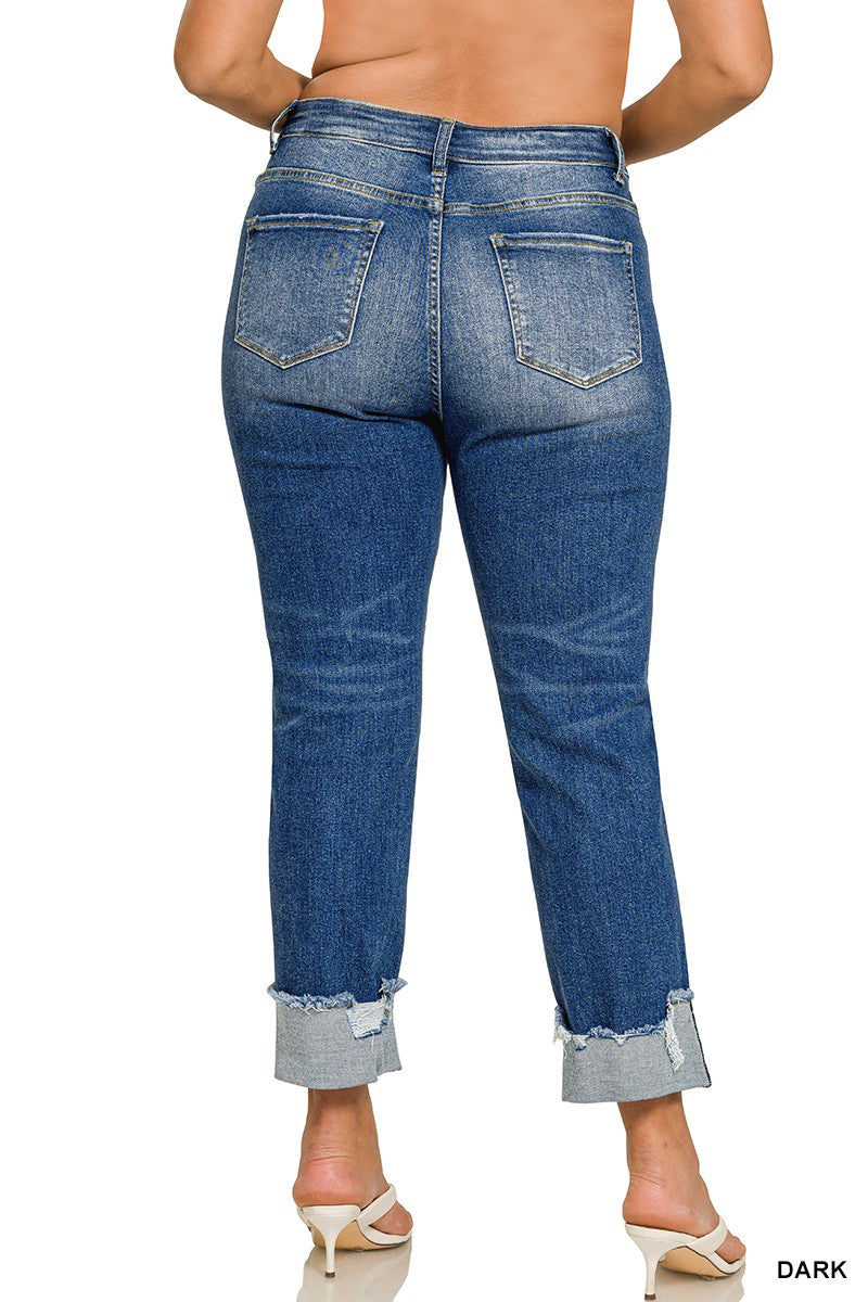 Zenana Plus Cuffed Dark Wash Skinny Denim Pants 9547DDX