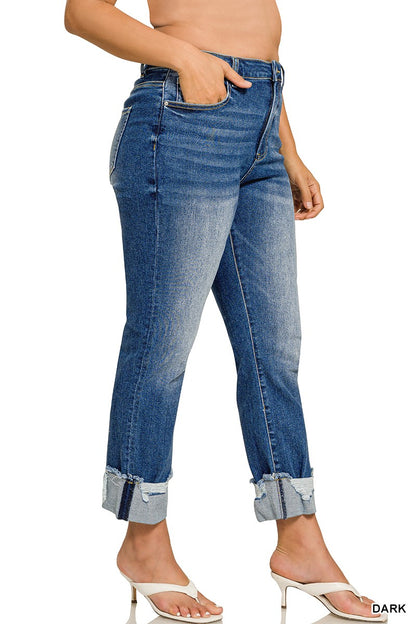 Zenana Plus Cuffed Dark Wash Skinny Denim Pants 9547DDX