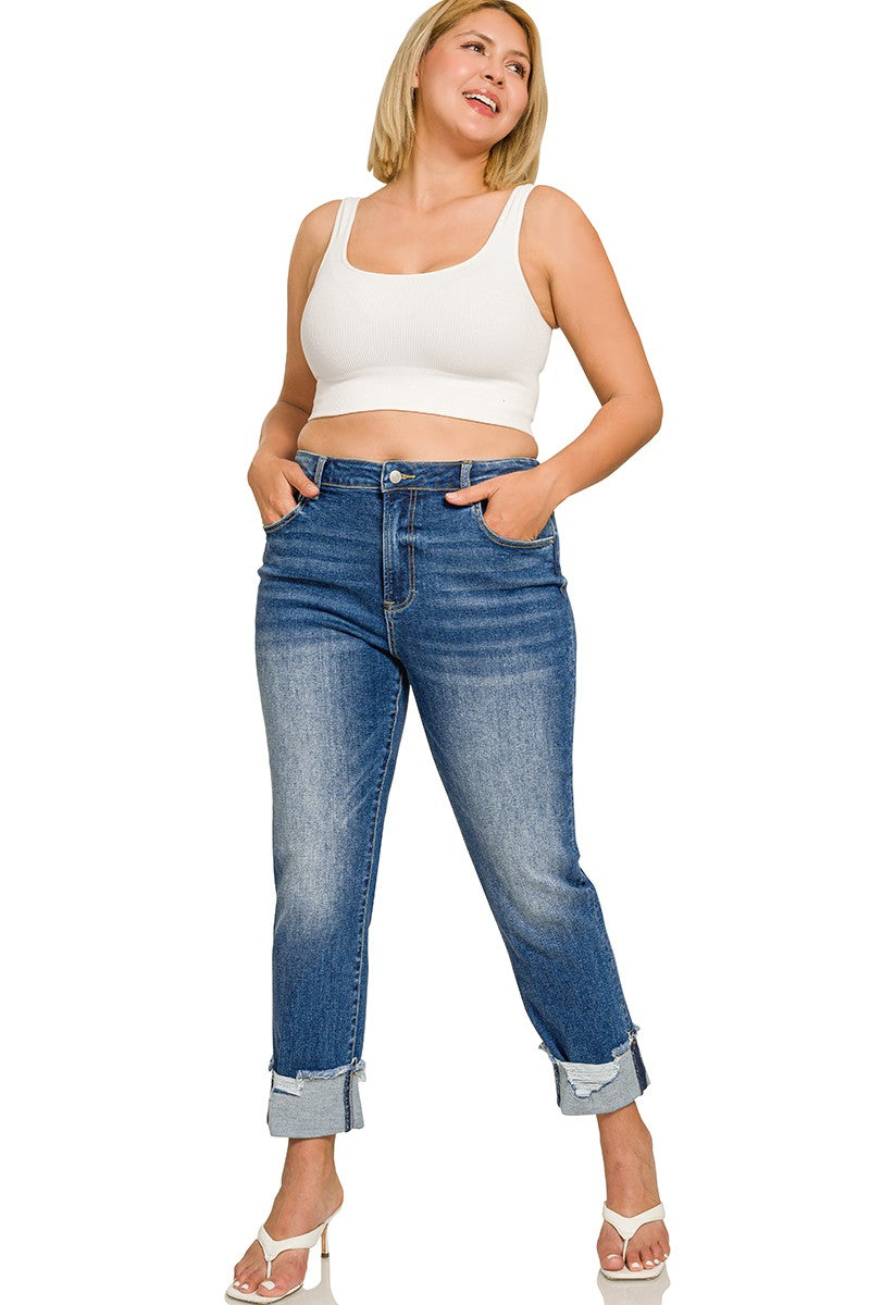 Zenana Plus Cuffed Dark Wash Skinny Denim Pants 9547DDX