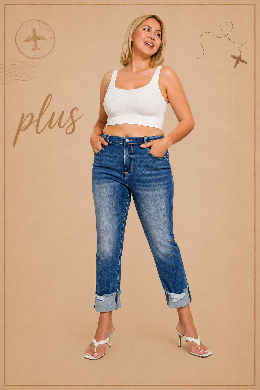 Zenana Plus Cuffed Dark Wash Skinny Denim Pants 9547DDX