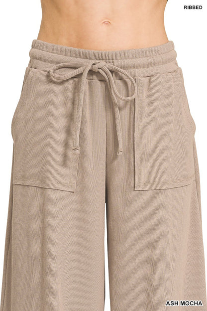 Zenana Ribbed Short Sleeve Tee & Pants Set 3480A3