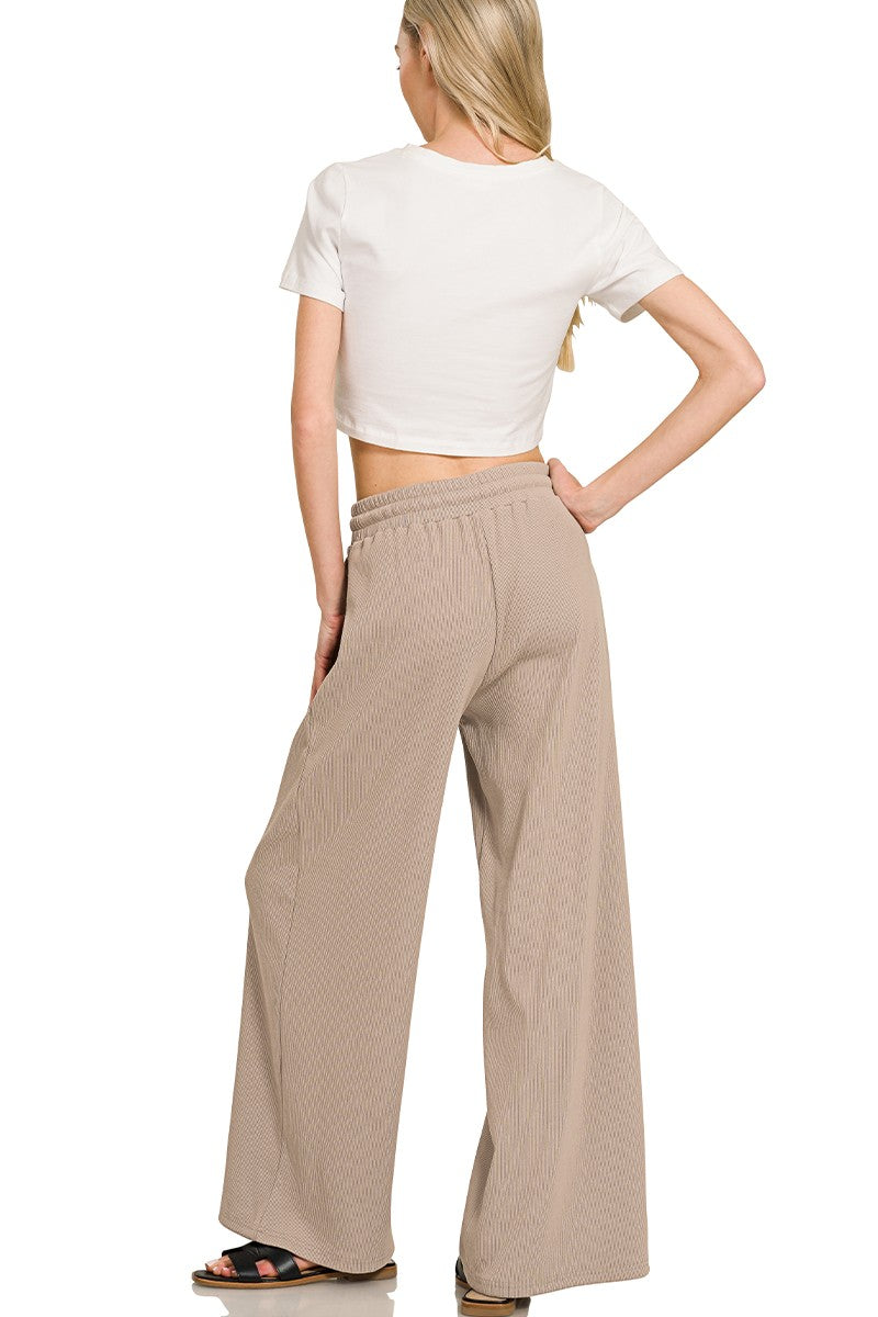 Zenana Ribbed Short Sleeve Tee & Pants Set 3480A3