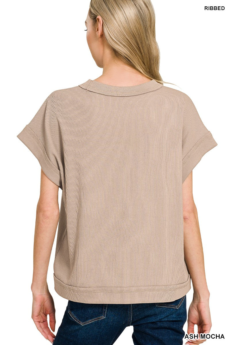 Zenana Ribbed Short Sleeve Tee & Pants Set 3480A3