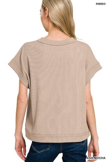 Zenana Ribbed Short Sleeve Tee & Pants Set 3480A3