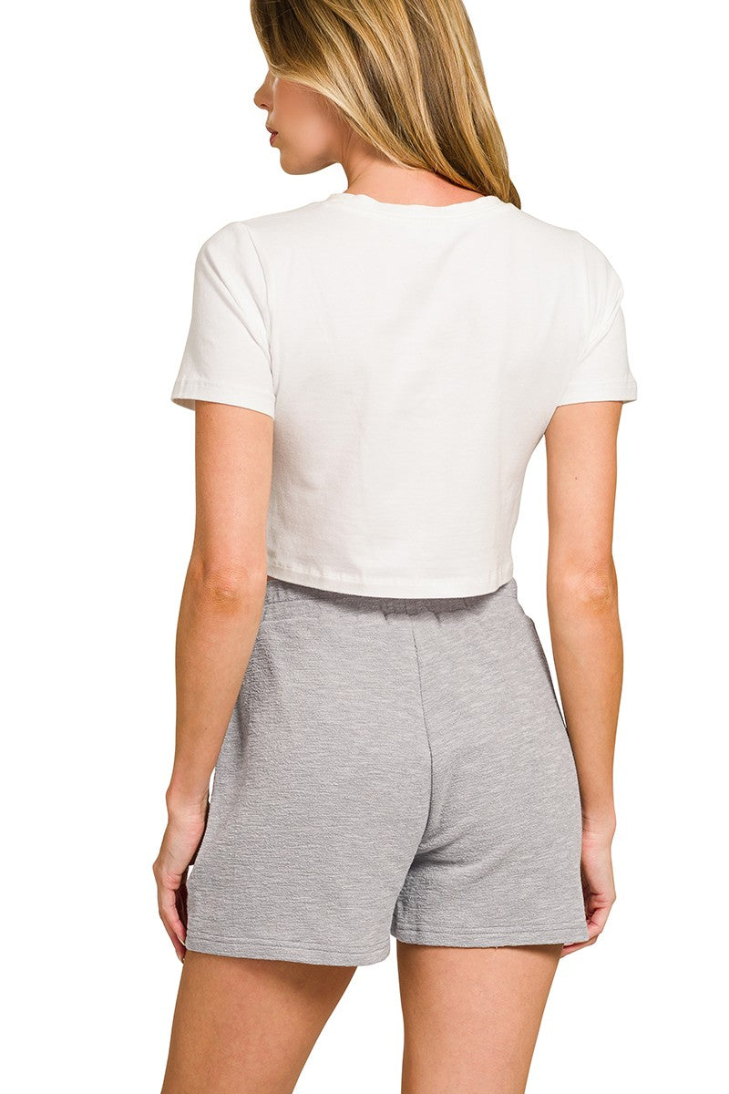 Zenana Slub Pullover & Shorts 2pcs Set 3474