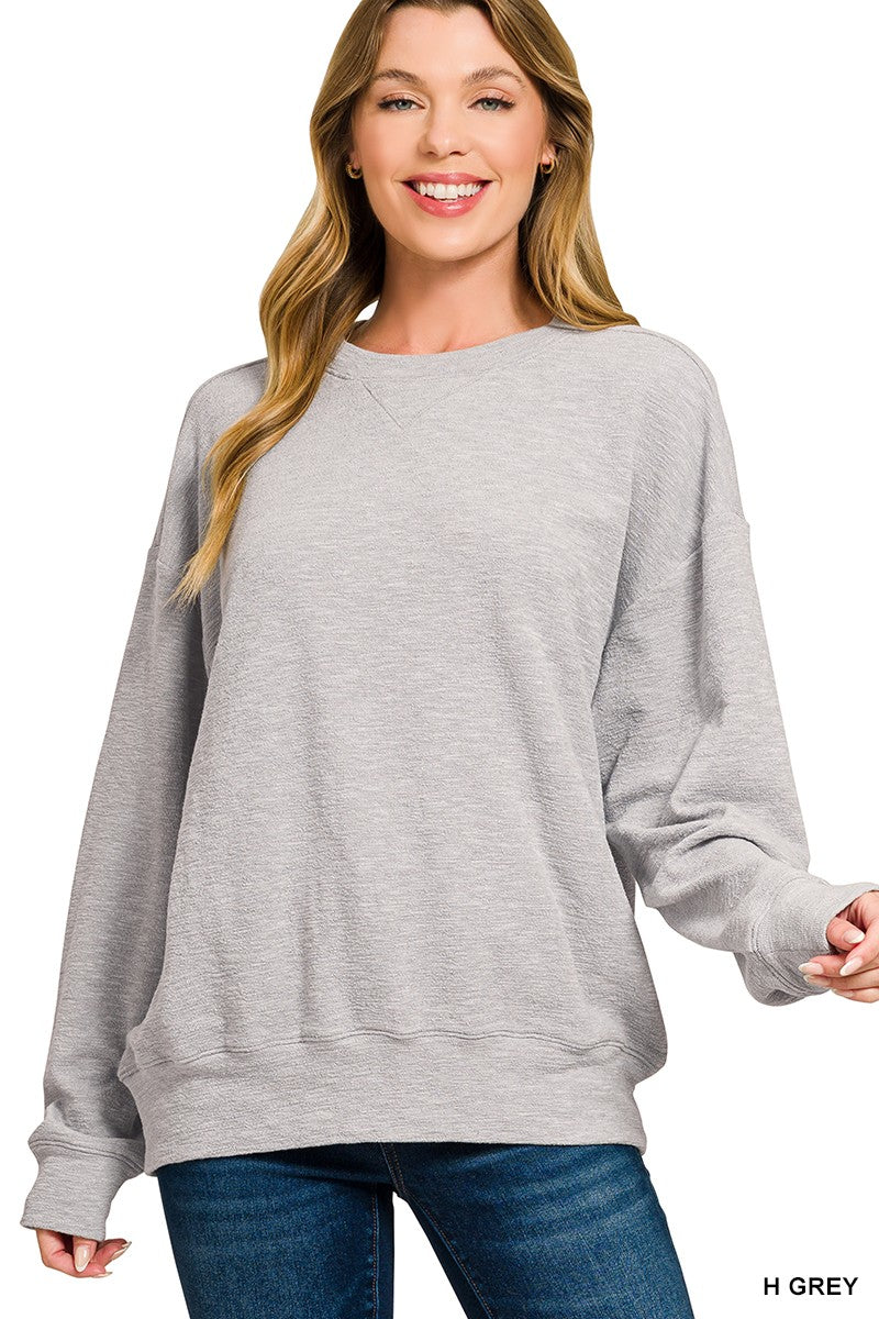 Zenana Slub Pullover & Shorts 2pcs Set 3474