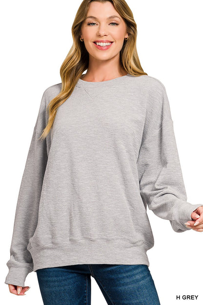 Zenana Slub Pullover & Shorts 2pcs Set 3474