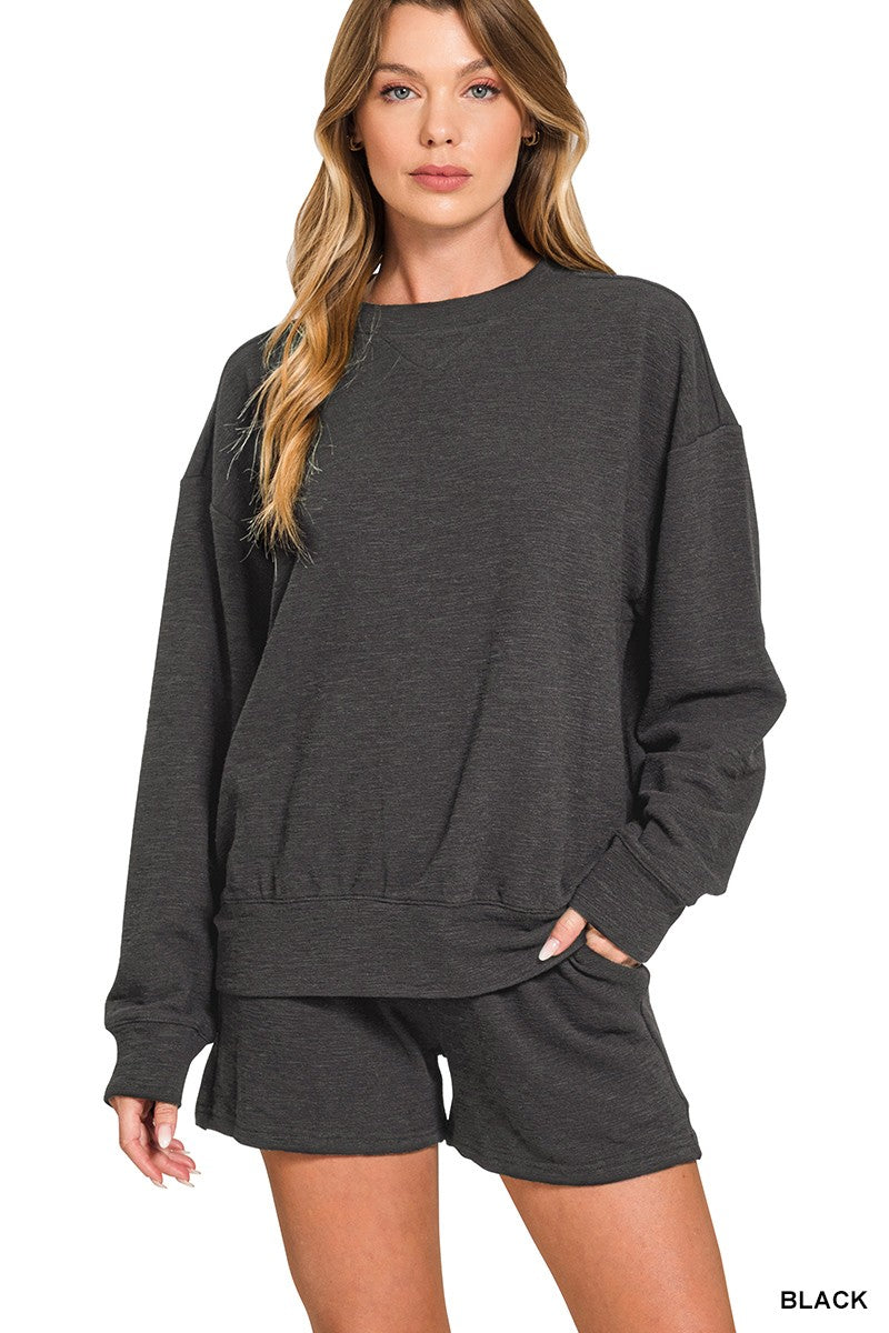 Zenana Slub Pullover & Shorts 2pcs Set 3474