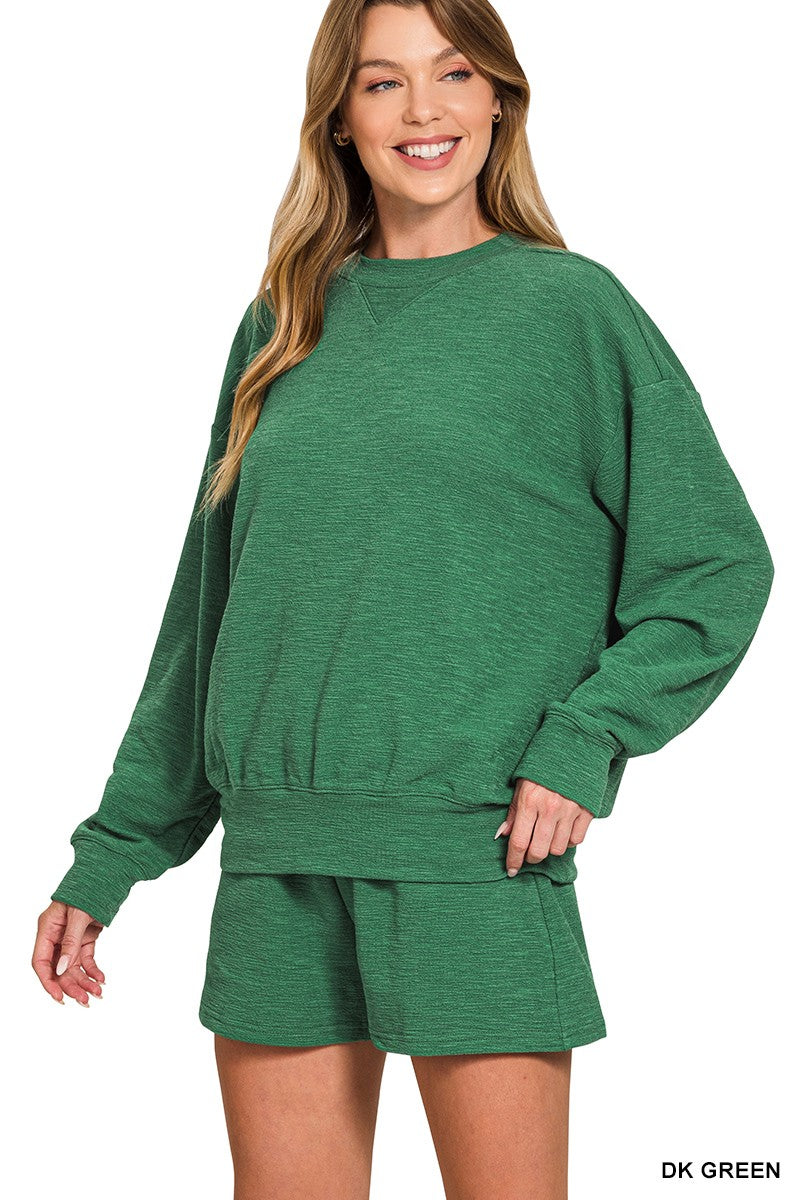 Zenana Slub Pullover & Shorts 2pcs Set 3474