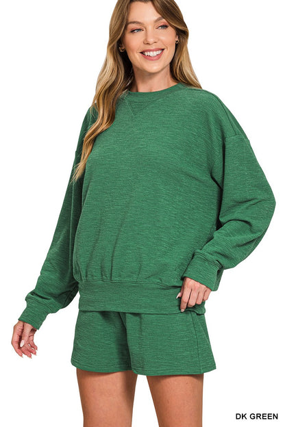 Zenana Slub Pullover & Shorts 2pcs Set 3474