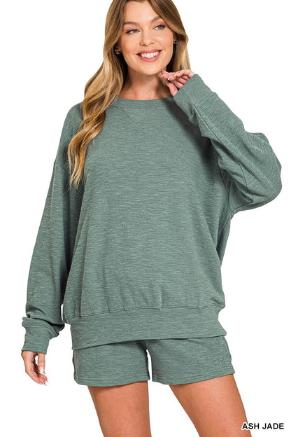 Zenana Slub Pullover & Shorts 2pcs Set 3474