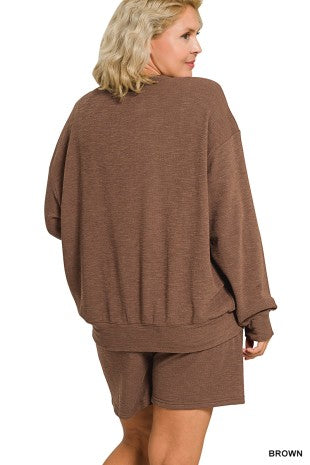 Zenana Plus Slub Pullover & Shorts 2pcs Set 3474X5