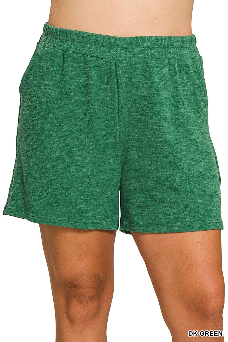 Zenana Plus Slub Pullover & Shorts 2pcs Set 3474X5