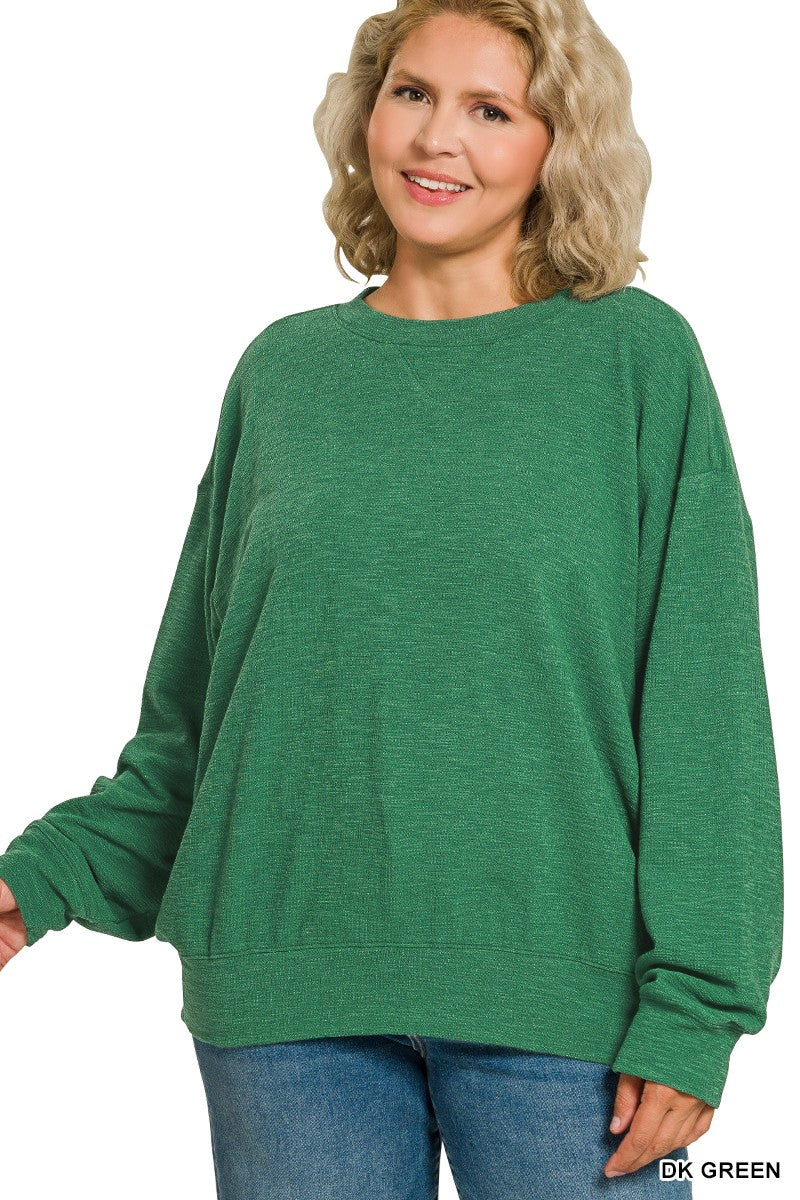 Zenana Plus Slub Pullover & Shorts 2pcs Set 3474X5