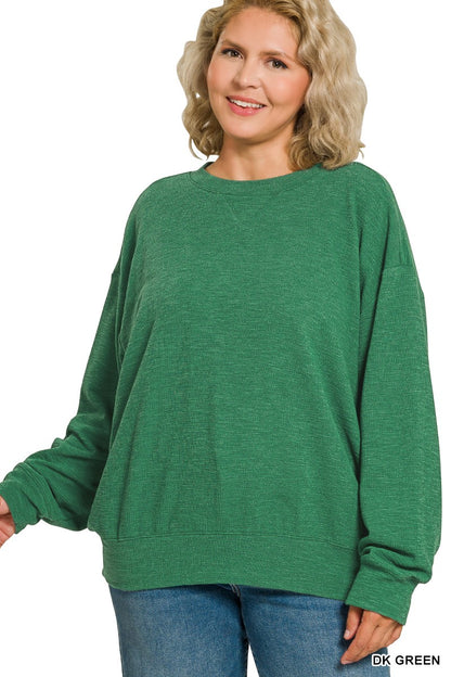 Zenana Plus Slub Pullover & Shorts 2pcs Set 3474X5