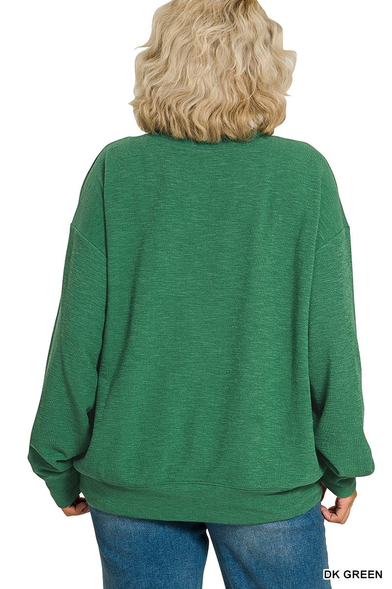Zenana Plus Slub Pullover & Shorts 2pcs Set 3474X5