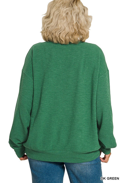 Zenana Plus Slub Pullover & Shorts 2pcs Set 3474X5