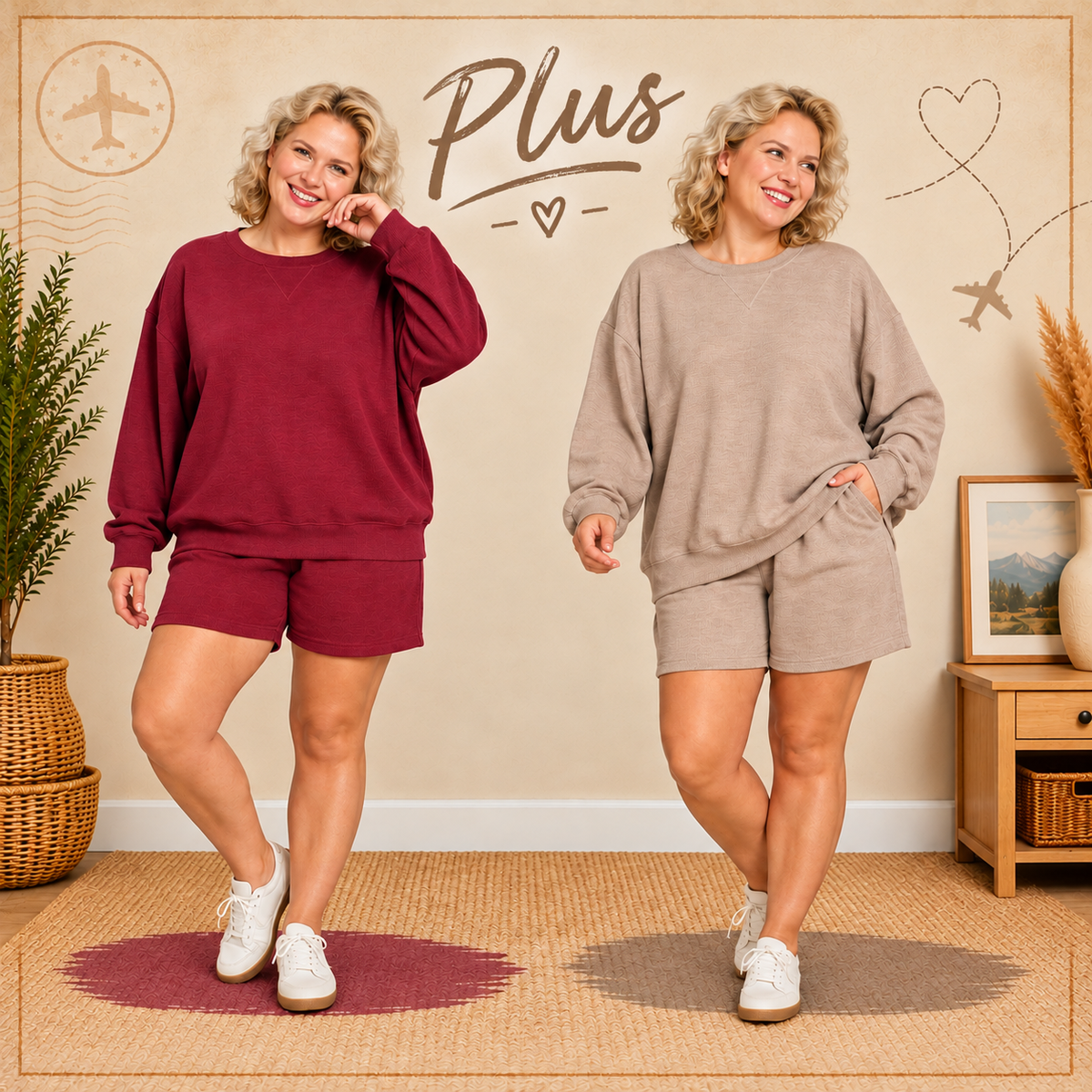 Zenana Plus Slub Pullover & Shorts 2pcs Set 3474X5