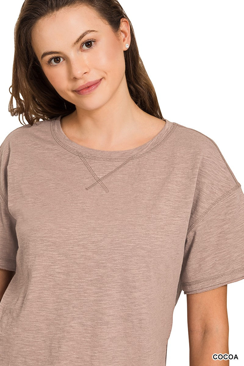 Zenana Cotton Slub Short Sleeve Tee & Pants Set 3478