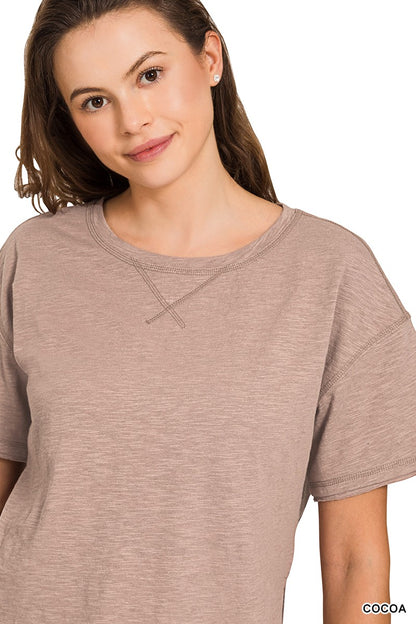 Zenana Cotton Slub Short Sleeve Tee & Pants Set 3478