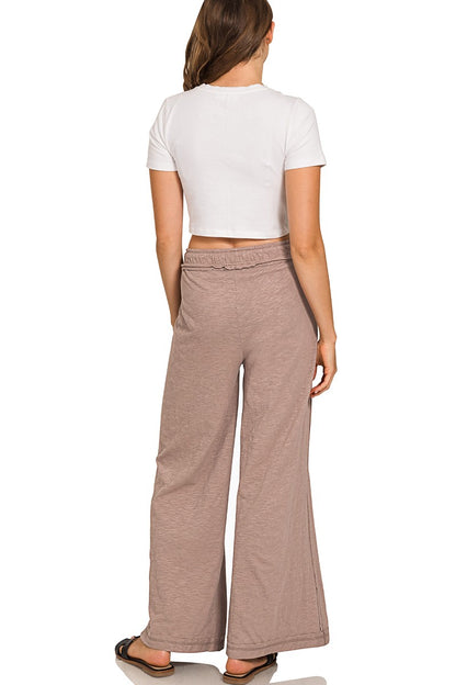 Zenana Cotton Slub Short Sleeve Tee & Pants Set 3478