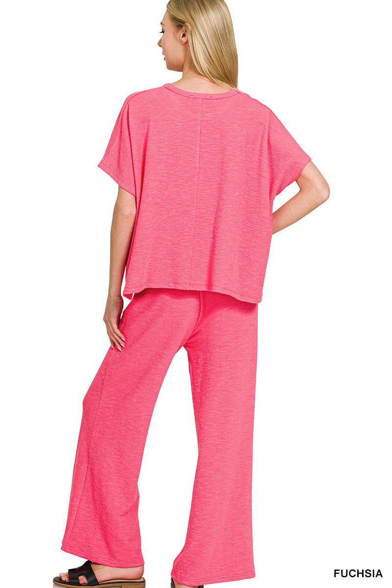 Zenana Cotton Slub Top & Pants Set 3460A3